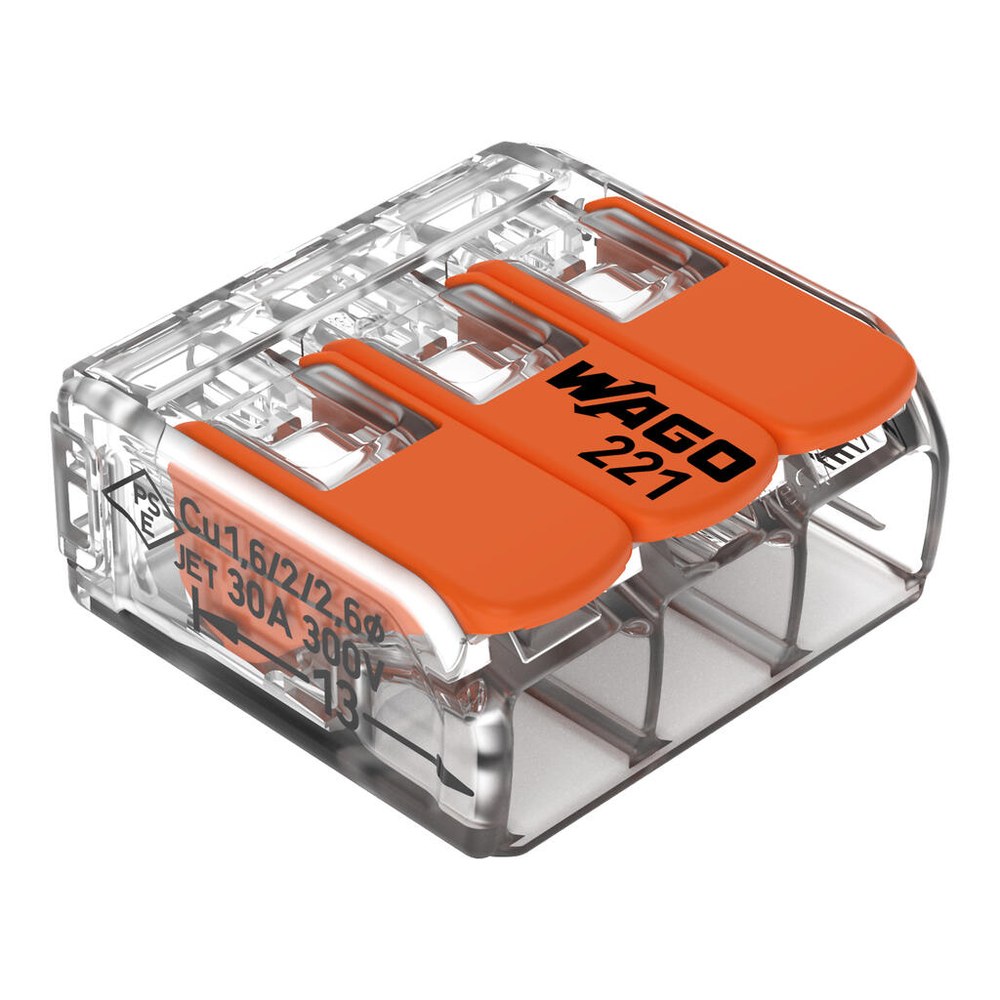 WAGO 221-613 COMPACT 撥桿式快速接頭 3線 0.5–6 mm²