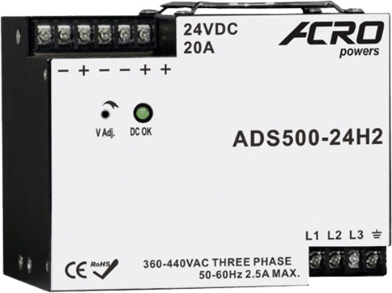 艾可 ACRO ADS500-24H2 導軌式三相電源供應器 500W 24V