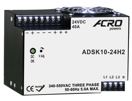 艾可 ACRO ADSK10-24H2 導軌式三相電源供應器 1000W 24V